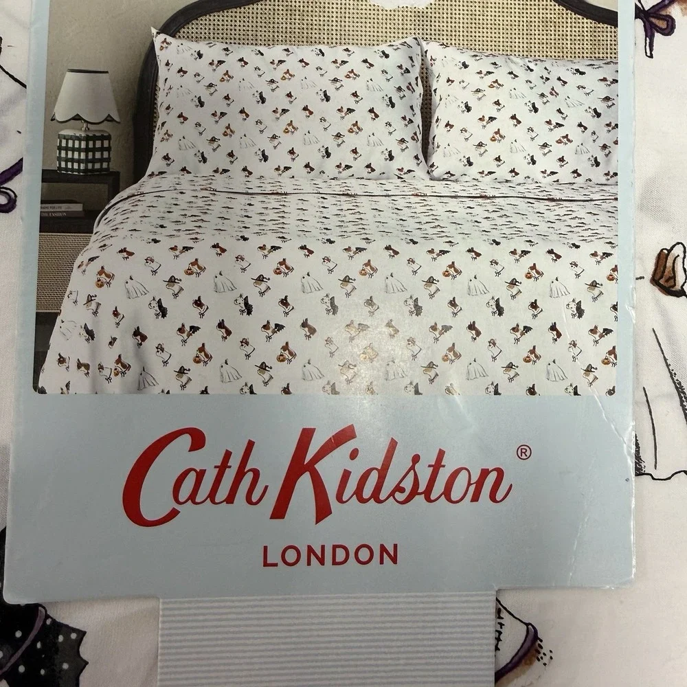 NWT Cath Kidston Halloween Dogs 4 Pc Queen Sheet Set Spooky Dog Print Bulldogs